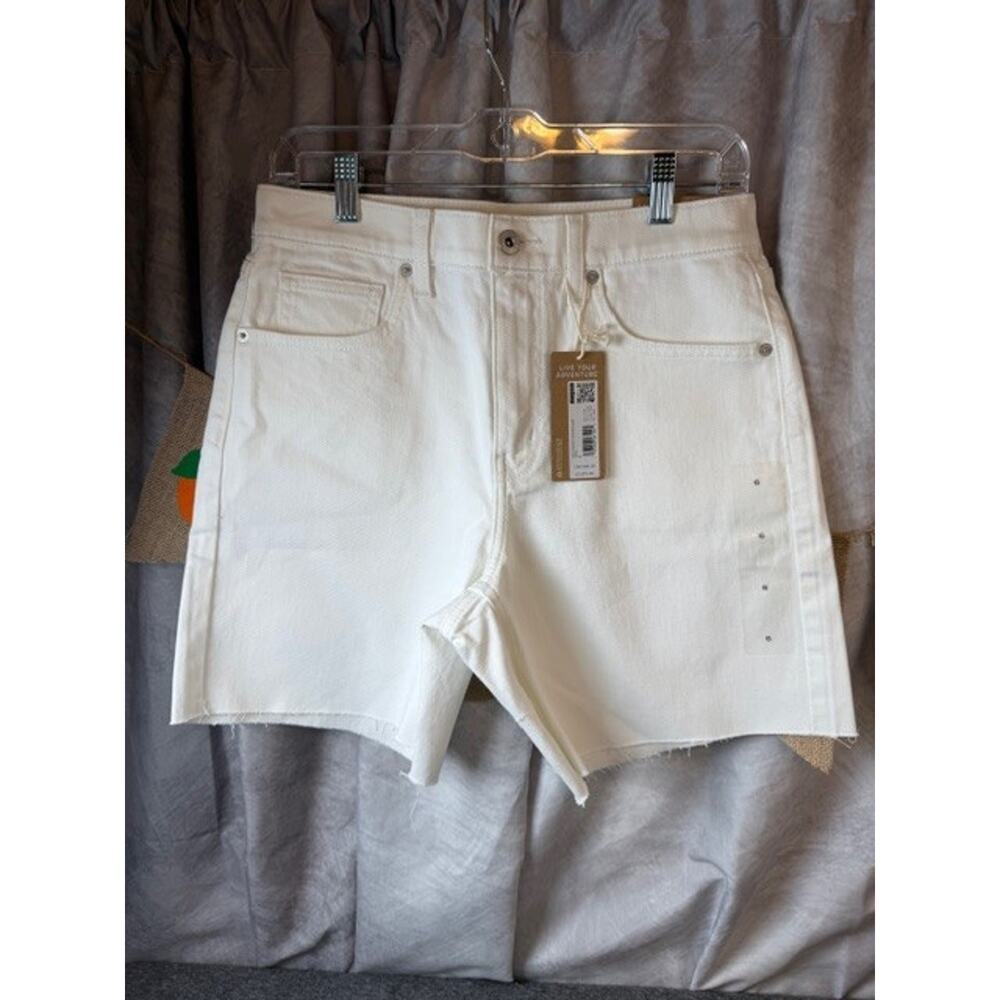 New Eddie Bauer Women Size 6 White Stretch Cotton High Rise Cutoff Denim Shorts - Picture 2 of 11